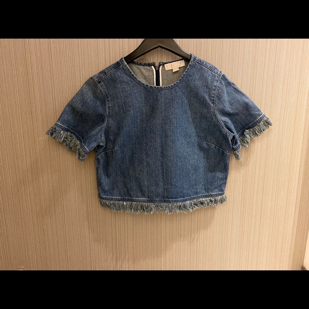 Michael Kors Denim Fringed Crop Top.